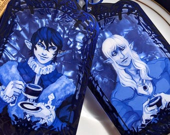 FFXIV Aymeric & Estinien Tea Time Porcelaine et porte-clés acrylique feuille