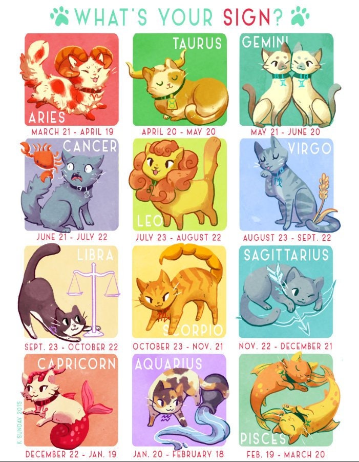 Zodiac Cats 11 X 14 Print Etsy Australia