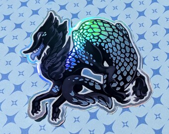Autocollant en vinyle holographique 3" Dragon à l'échelle