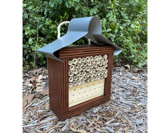 Solitary Native Bee Hotel Australian Ladybird and Insect House Stained Roof ABeeC Hives Australian Native Bee Hives