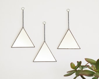 Handmade Triangle Mirror Wall Decor, Geometric Hanging Mirror, Set of 3
