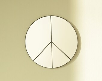 Espejo de pared con el símbolo de la paz, decoración para el hogar hecha a mano (24 cm)
