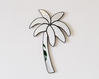 Specchio da parete a forma di palma, realizzato a mano, decorazione tropicale in stile costiero.