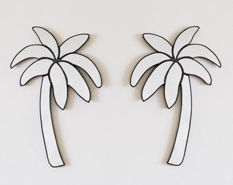Specchio da parete a forma di palma, realizzato a mano, decorazione tropicale e costiera.