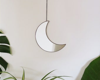 Crescent Moon Wall Mirror, Celestial Boho Decor, Handmade