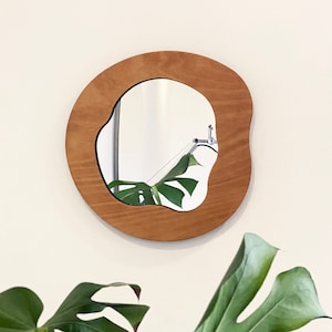 Wooden Irregular Mirror, Organic Shape Mirror, Asymmetrical Home Decor, Aesthetic Mirror, Pond Wall Mirror, Wavy Wall Decor, Boho Decor