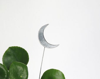 Handmade Crescent Moon Plant Stake, Celestial Garden Art