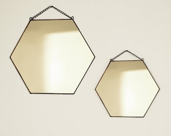 Handmade Hexagon Wall Mirror, Geometric Copper Foil Decor