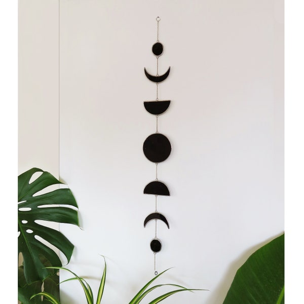 Wall Hanging, Moon Phase Wall Decor, Boho Home Decor, Celestial Lunar Bedroom, Black Wall Mobile, Gifts Ideas, Bohemian Décor, Modern Wall