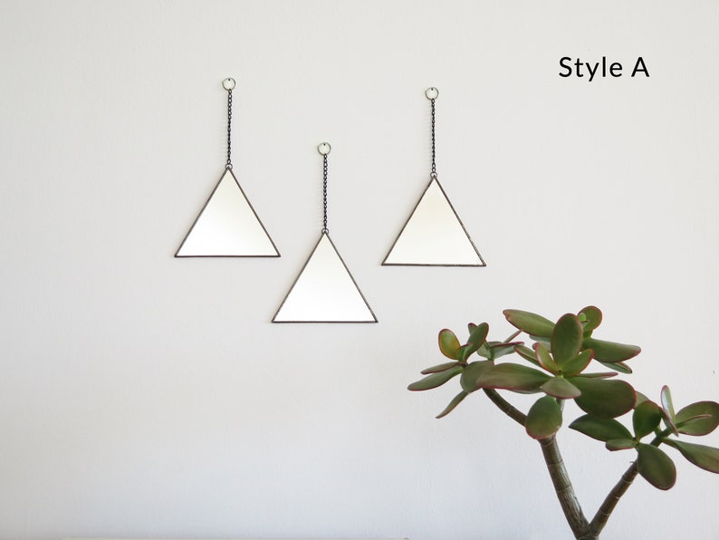 Handmade Triangle Mirror Wall Decor, Geometric Hanging Mirror, Set of 3 image 2