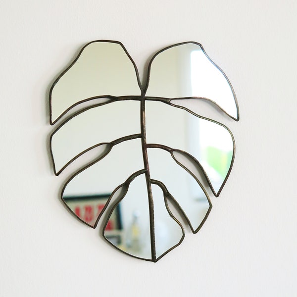 Monstera Mirror, Mirror Wall Hanging, Modern Stained Glass Mirror, Monstera Leaf, Minimal House Decoration, Mirror Wall Art, Unique Gift