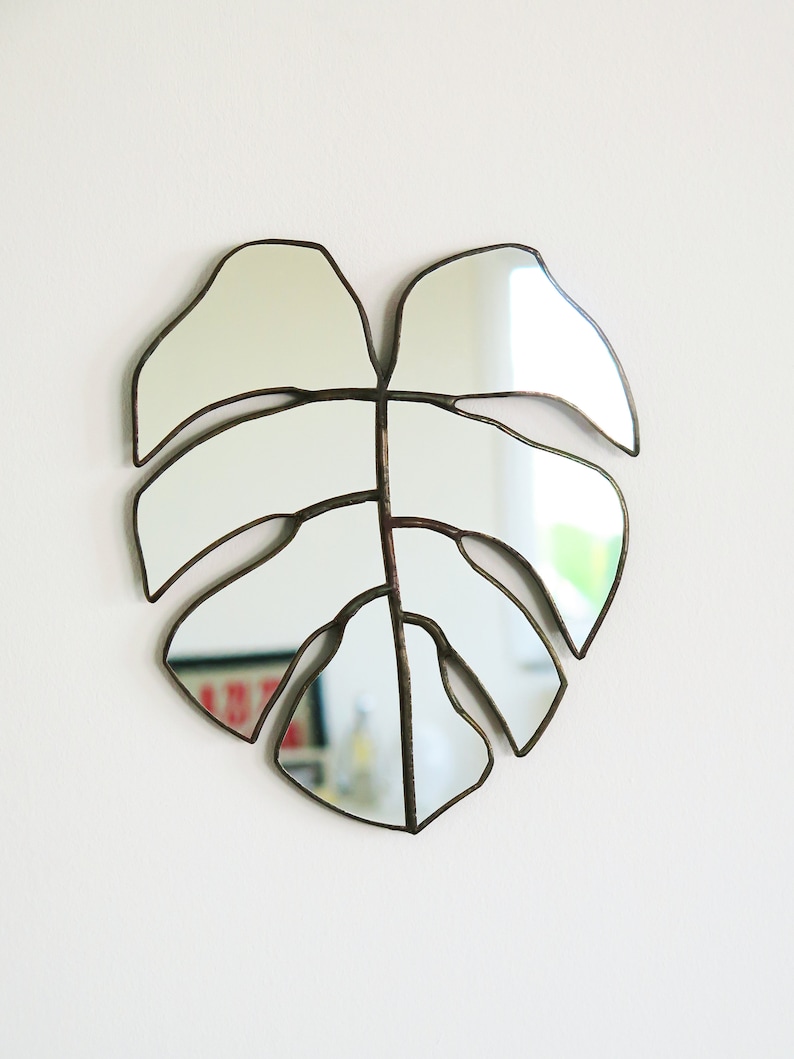 Monstera Mirror Mirror Wall Hanging Modern Stained Glass Etsy