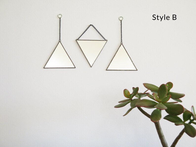 Handmade Triangle Mirror Wall Decor, Geometric Hanging Mirror, Set of 3 image 3