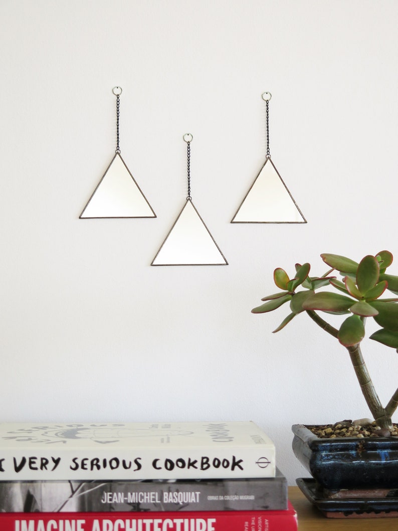 Handmade Triangle Mirror Wall Decor, Geometric Hanging Mirror, Set of 3 image 1