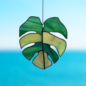 Monstera Glasmalerei, Monstera Wandbehang, Monstera Blatt Suncatcher, Minimale Hausdekoration, einzigartiges Geschenk, Fensterbehang, Pflanzendekor