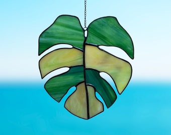 Monstera Vitraux, Monstera Tenture Murale, Monstera Leaf Suncatcher, Décoration minimale, Cadeau unique, Tentures de fenêtre, Décor végétal