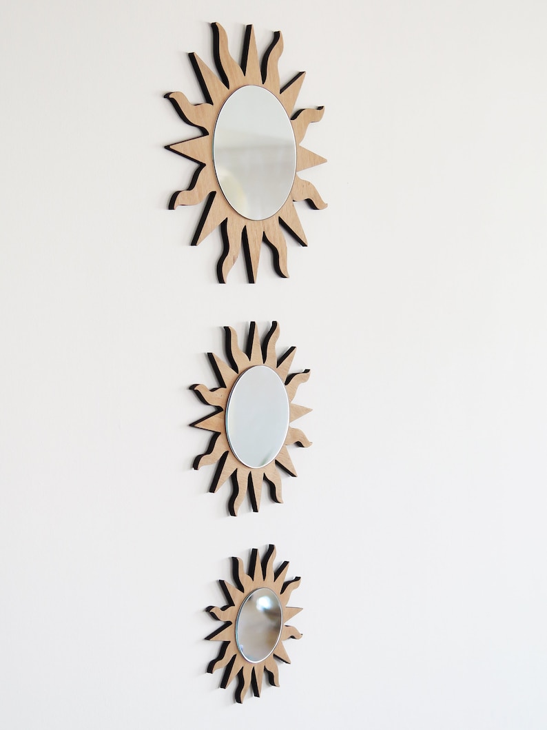 Sunburst Wall Mirror Small Sun Wall Decor Round Wooden Etsy