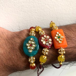 Kundan colourful stone Rakhi for Brother FREE SHIPPING