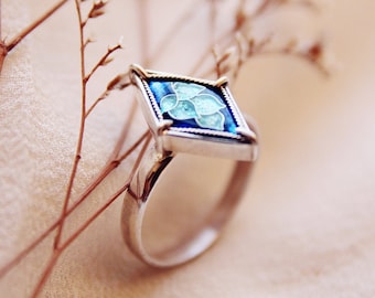 Flower ring , Sterling Silver Rings, Blue Rings, Gift, Enamel Ring, Enamel Jewelry