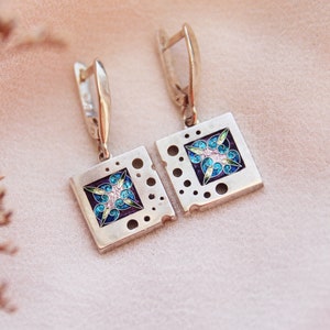 Cloisonne Enamel Earrings- Handmade Enamel Cloisonne, Fine Silver, Gift, present, Purple Earring, Floral Earrings,Enamel Jewelry, Pink.