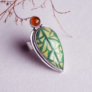 Cloisonne enamel ring, green ring, enamel ring with gemstones, quartz ring, silver jewelry, enamel jewelry, cloisonne enamel jewelry, rings