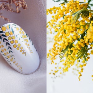 Beautiful mimosa Ring, Cloisonne Enamel Ring, Ring Size is 8-Handmade Enamel Cloisonne,Fine Silver,Gift,Rings,white ring, yellow floral ring