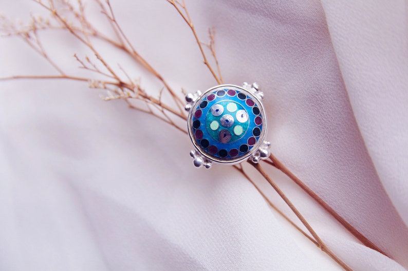 Blue Rings Enamel Ring Handmade Enamel Cloisonn\u00e9 blue ring 7 US Rings Enamel Jewelry enamel jewelry Blue Rings Gift Sterling Silver