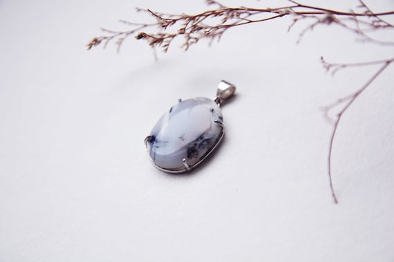 Dendritic opal Necklace, dendrite pendant, gemstone necklace, Birthstone Gift, gift for her, Dendrite necklace, Natural gemstone jewelry
