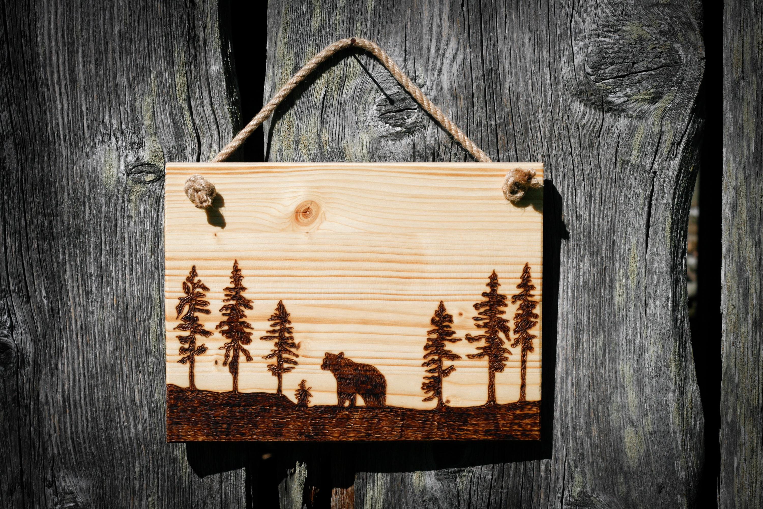 Bear in Forest Wood Burning Art, Handmade Pyrography Wildlife Decor ...