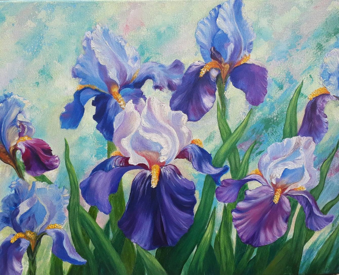 Oil Painting Irises Art Irises oil Painting Picture Irises Etsy