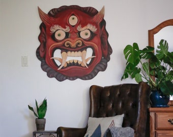Oni Mask - He's Just Hungry - Original Wood Cutout Painting