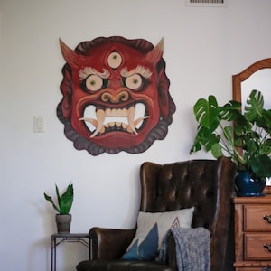 Oni-mask - Han är bara hungrig - Original träutskuren målning