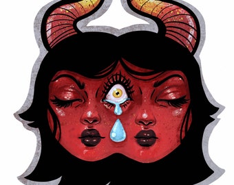 Gemini Devil Girl Art Print, Vibrant Colors (11x17)