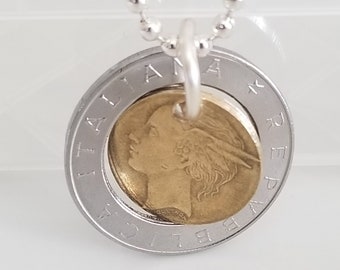 1995年イタリア500リラ硬貨ネックレスペンダント。3種類のセッティング