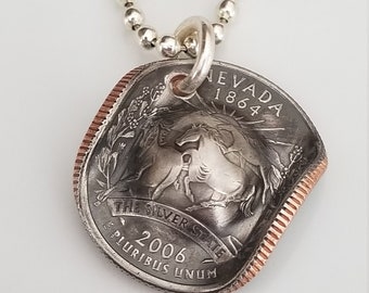 Nevada State Coin Cowboy Hat Necklace | Souvenir | Wedding | Gifts | Unique | Coin Jewelry | Nevada Jewelry