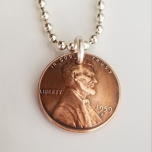 1959 US Penny Necklace | 61st Anniversary or | 61st Birthday Gift | Coin Jewelry | Penny Jewelry | Unique Gift