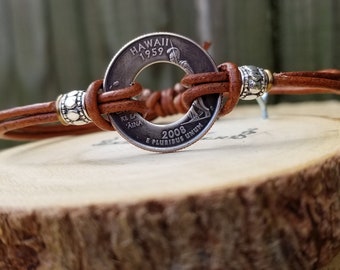 Hawaii State Coin Bracelet | Quarter Coin Bracelet | Leather Bracelet | Coin Bracelet | Unique Gift | Coin Jewelry | Hawaii Jewelry