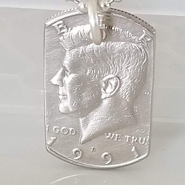 1991 JFK Half Dollar Dog Tag | Half Dollar Dog Tag | Handmade Jewelry | Unique Gift