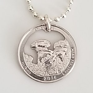 Illinois Cut coin necklace | United States Cut Coin Necklace | Quarter 2016 Shawnee National Forest Illinois | Coin Jewelry | Unique gift