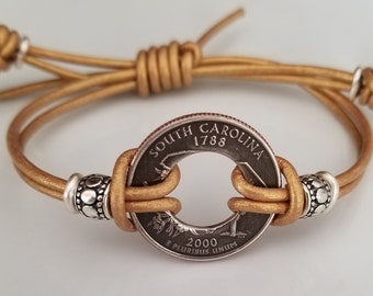 State Coin Bracelet | Quarter Coin Bracelet |Leather Bracelet | Coin Bracelet | Travel Souvenir