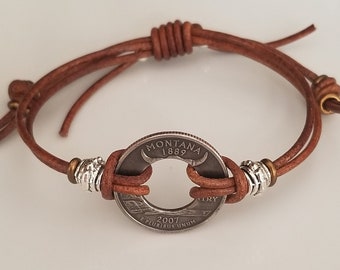 State Coin Bracelet | Quarter Coin Bracelet |Leather Bracelet | Coin Bracelet | Travel Souvenir