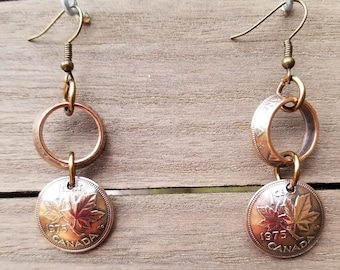 Boucles d’oreilles Penny canadiennes de 1977 | 43e cadeau d'| Cadeau du 43e anniversaire | Bijoux canadiens | Pièces de bijoux | Cadeau unique