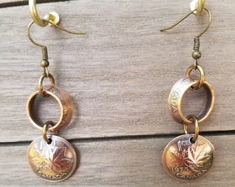 Boucles d’oreilles Canadiennes Penny | | canadienne de bijoux | de bijoux en pièces de monnaie Cadeau unique