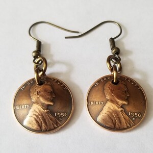 65th Birthday 1956 US Wheat Penny Earrings | 65th Birthday Gift | Coin Jewelry | Custom Coin Earrings Penny Jewelry | Unique Gift