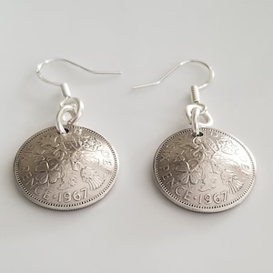 1967 British Sixpence Earrings | 56th Birthday Ideas | Coin Earrings | 56th Gift For Women