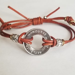 Honduras 50 Cent Bracelet | Leather Bracelet | Coin Bracelet | Unique Gift | Coin Jewelry | Honduras jewelry