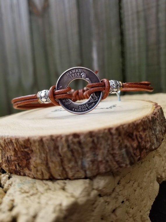Hawaii State Coin Bracelet Quarter Coin Bracelet Leather Bracelet Coin Bracelet Unique Gift Coin Jewelry Hawaii Jewelry Etsy