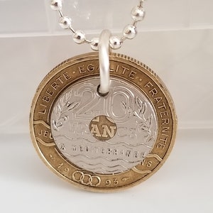 Collar con moneda francesa / Collar de 20 francos / Joyería francesa / Regalo único / Regalo de viaje