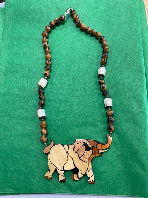 Authentic Vintage Elephant Wooden Necklace! - image 1