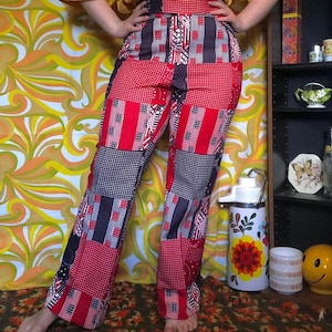 Authentic Vintage 1970s Novelty Print American Flag And Bandanna Pants!